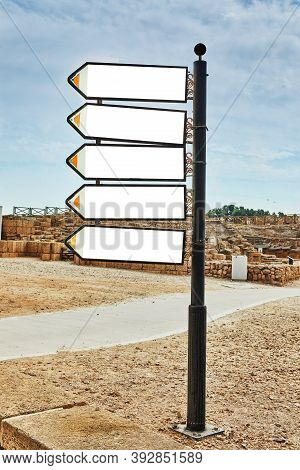 Mock Ap Signpost Of The Direction Of Paths And Roads In A Tourist Place.