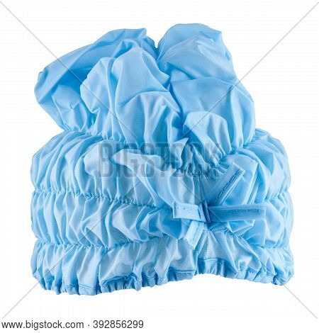 Blue Head Shaped Shower Cap On Invisible Mannequin Isolated On White
