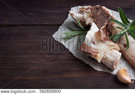 Beef Bone And Vegetable Ingredients For Cooking Broth. Healthy Food With Collagen And Amino Acids. C