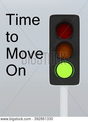 3d Illustration Of Green Traffic Light Along With Encouraging Text Time To Move On,
Isolated Over Gr