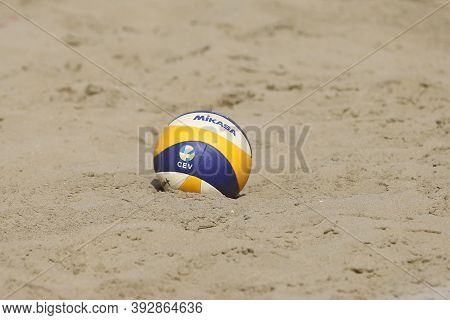 Izmir, Turkey - September 26, 2020: Mikasa Vls300 Is Official Ball Of U22 Beach Volleyball European 