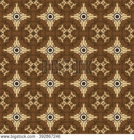 Cute Flower Motifs On Parang Batik With Blend Yellow And Brown Color Design.