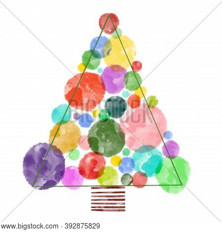 Christmas Tree, Christmas Card. Christmas And New Year Greeting Card In Colorfull Watercolor. Postca