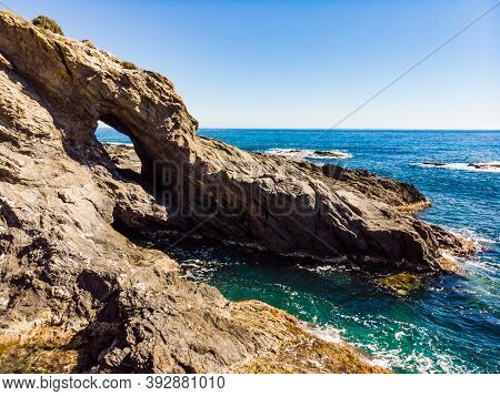 Spanish Rocky Coastline. Mediterranean Region Of Villaricos, Almeria, Eastern Andalusia.