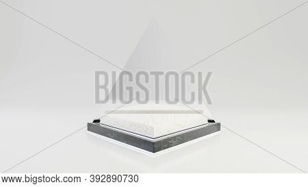 Triangle Black And White Marble Pedestal Steps With Silver Frame Isolated On White Background. 3d Re