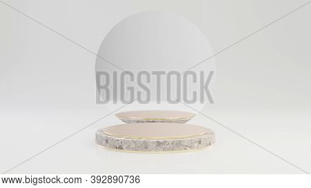 Stone Marble Podium With Gold Top Isolated On White Background. 3d Rendered Minimalistic Abstract Ba