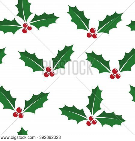 Christmas Holly Berry Seamless Pattern Isoladet On White Vector Illustration Eps10