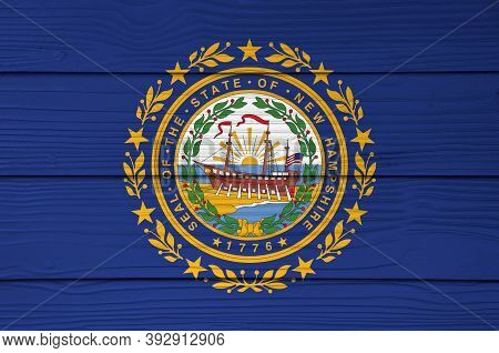 New Hampshire Flag Color Painted On Fiber Cement Sheet Wall Background, The State Seal Of New Hampsh