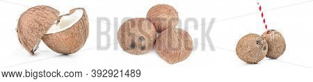 Set Of Coconut On A Isolated White Background