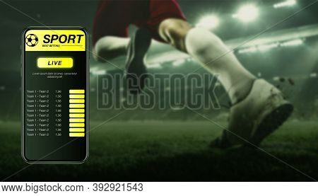 Smartphone Screen With Mobile App For Betting And Score. Device With Match Results On Screen, Sports
