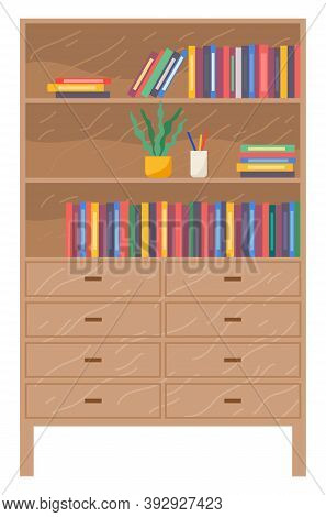 Furniture With Drawers, Wooden Chest Of Drawers With Shelves, Office Cabinet, Folders Or Books, Deco