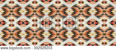 Ethnic Seamless Pattern. Fun Rectangle Ikat Rapport.  Beige, Brown And Black Paintbrush Python Backg