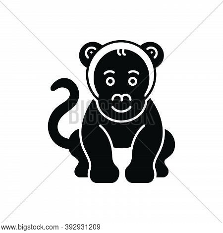 Black Solid Icon For Monkey Lemur Chimpanzee Omnivores Ape Naughty Animal Jungle Wildlife Zoo