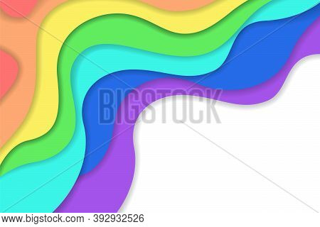 Abstract Wavy Rainbow Colors Paper Cut Background With White Empty Place For Text. Elegant 3d Layere