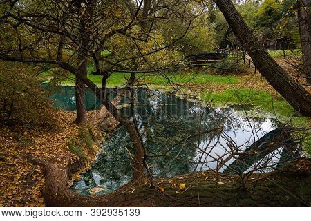Sulphurous Water Springs In Lavino In Autumn In Abruzzo In Italy