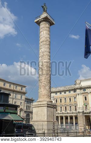 Column In Front Of Chigi Governament Palace At Rome, Italy