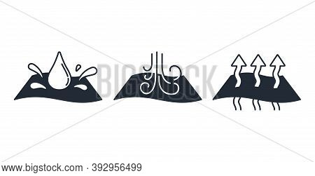 Textile Properties (or Other Layered Materials) - Breathable, Waterproof And Windstopper - Icons Set