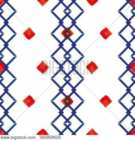 Vector Blue Zigzag Lines Red Karo Seamless Pattern