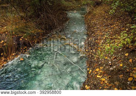 Sulphurous Water Springs In Lavino In Autumn In Abruzzo In Italy