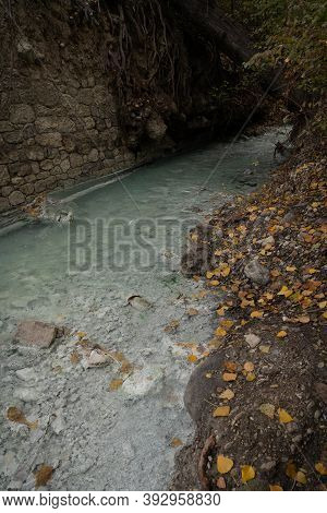 Sulphurous Water Springs In Lavino In Autumn In Abruzzo In Italy