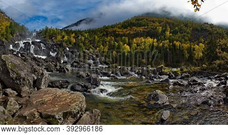 Russia. Mountain Altai. Cascade Waterfall \