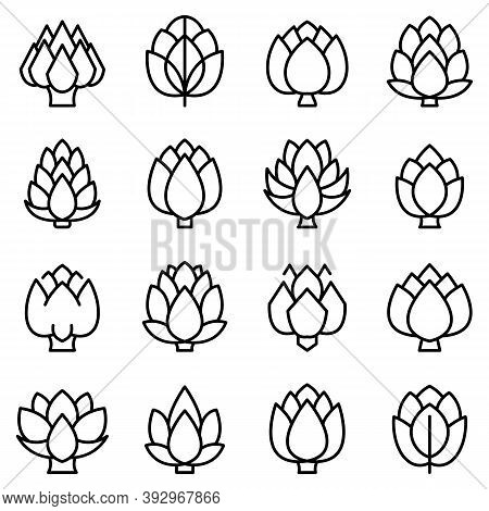 Artichoke Icons Set. Outline Set Of Artichoke Vector Icons For Web Design Isolated On White Backgrou