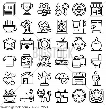 Human Needs Icons Set. Outline Set Of Human Needs Vector Icons For Web Design Isolated On White Back