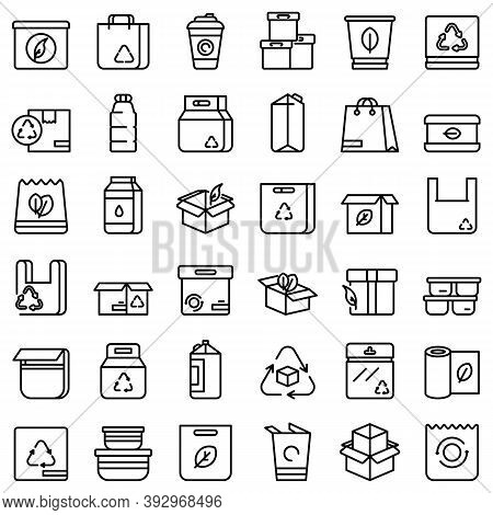 Eco Packaging Icons Set. Outline Set Of Eco Packaging Vector Icons For Web Design Isolated On White 