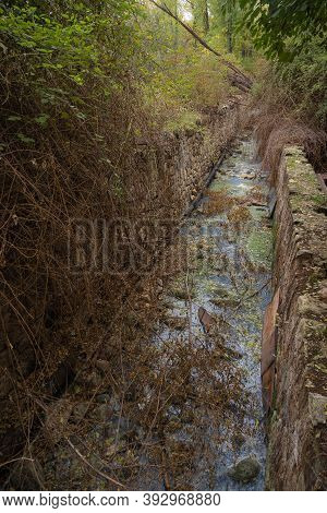 Sulphurous River At Lavino In Autumn In Abruzzo In Italy