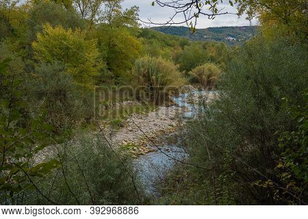 Sulphurous River At Lavino In Autumn In Abruzzo In Italy