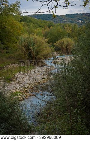 Sulphurous River At Lavino In Autumn In Abruzzo In Italy