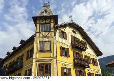 Old Building In Villabassa, Historic Town Along The Cycleway Of Pusteria Valley, Bolzano Province, T