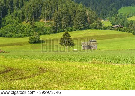 Cycleway Of Pusteria Valley, Bolzano Province, Trentino Alto Adige, Italy. Mountain Landscape At Sum