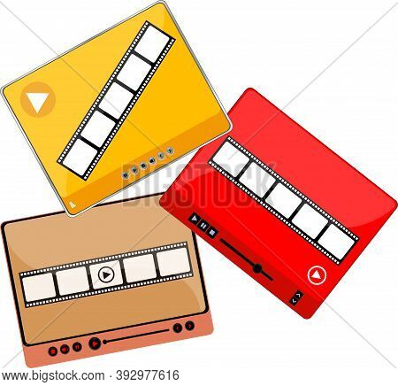 Video Player In A Flat Style. Video Player For The Web. Video And Audio Player Set Isolated On White