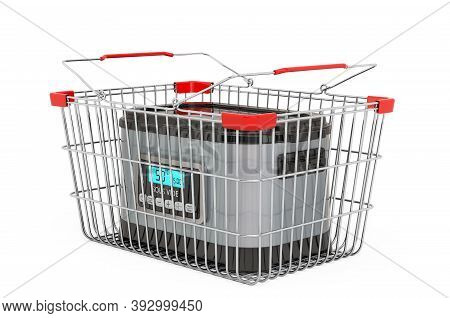 Sous Vide Machine Inside Shopping Basket, 3d Rendering Isolated On White Background