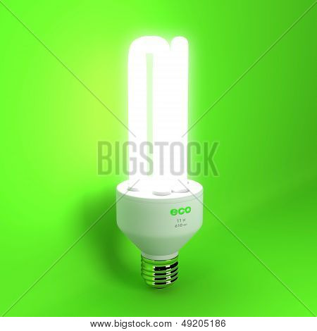 3d render of glowing eco lightbulb on green background
