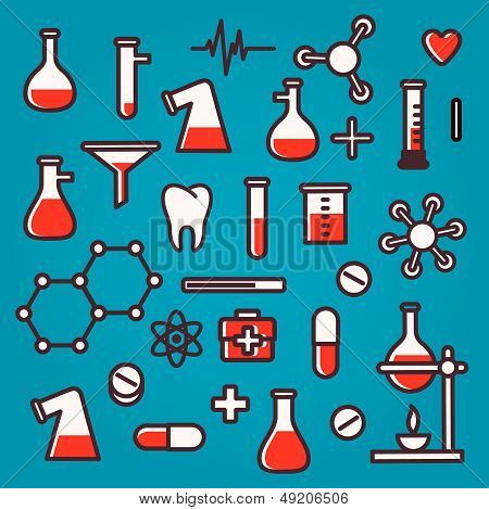 Background of scientific icons with reflection