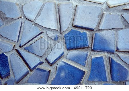 Blue Broken Tile Set In Grout