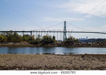 Lions Gate Bridge Viewed From Ambleside Beach