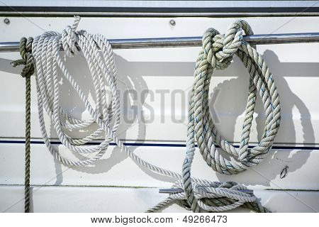 Detail Image Of Ropes And Cleats On Yacht Sailboat