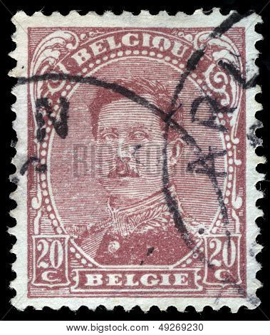 Belgien - CIRCA 1919: Et stempel, der er trykt i Belgien viser billede af kong Albert, circa 1919