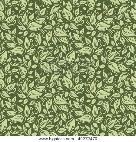 Seamless floral green pattern. Vector illustration.