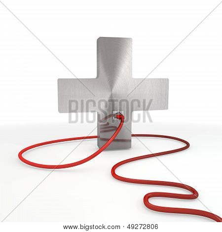 Cross Icon Connected With A Network Cable