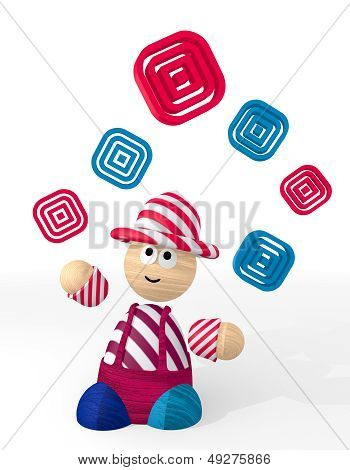 3D Graphic Of A Round Sight Disk Icon Juggled By A Clown