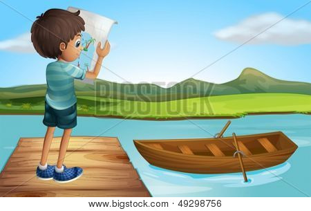 ภาพของเด็กที่มีเรือไม้