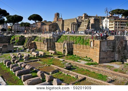 ROME, ITALY - APRIL 17: Roman Forum on April 17, 2013 in Rome, Italy. The Roman Forum is one of most popular tourist attractions of Rome
