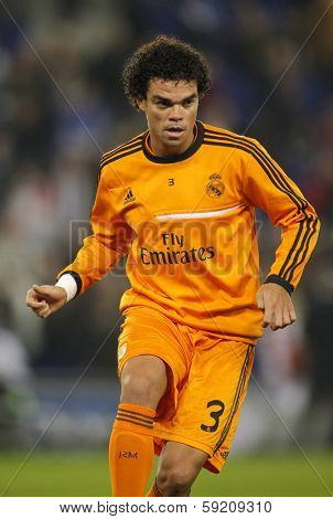 BARCELONA - JAN, 12: Pepe Lima of Real Madrid during the Spanish League match between Espanyol and Real Madrid at the Estadi Cornella on January 12, 2014 in Barcelona, Spain