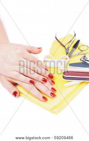 Red Manicure And Nail Tools