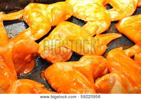 Raw Spicy Hot Wings Ready For the Oven