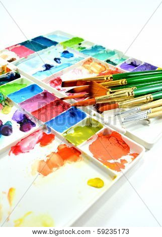 Watercolor Palette And Paintbrushes